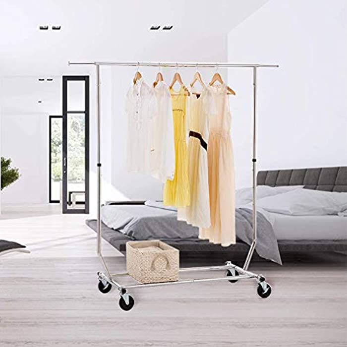 FDW Garment Rack Heavy Duty Clothes Rolling Rack Sturdy Rod Large ...